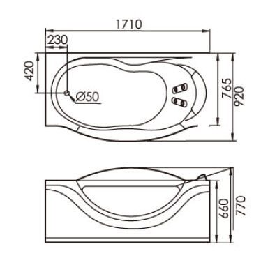 Gemy G9072 K акриловая ванна с гидромассажем 170 см